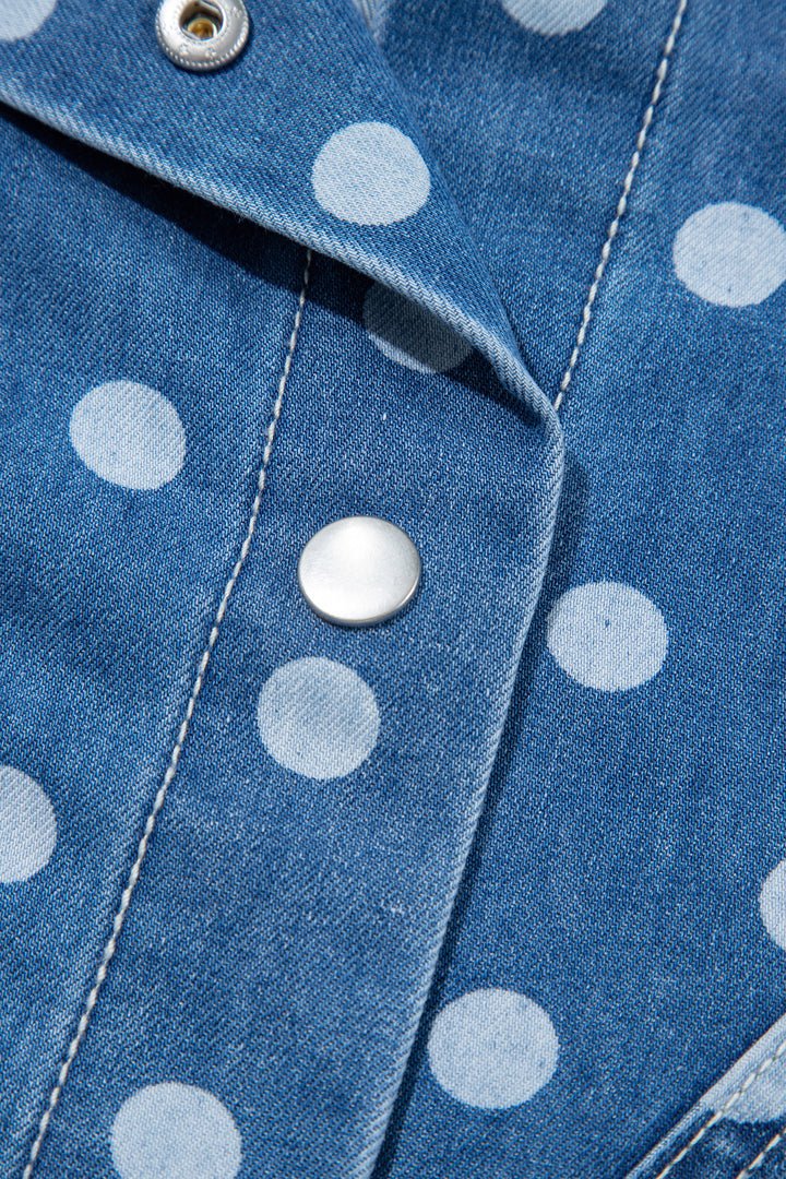 Blue Polka Dot Long Sleeve Collar Shift Tunic Denim Jacket