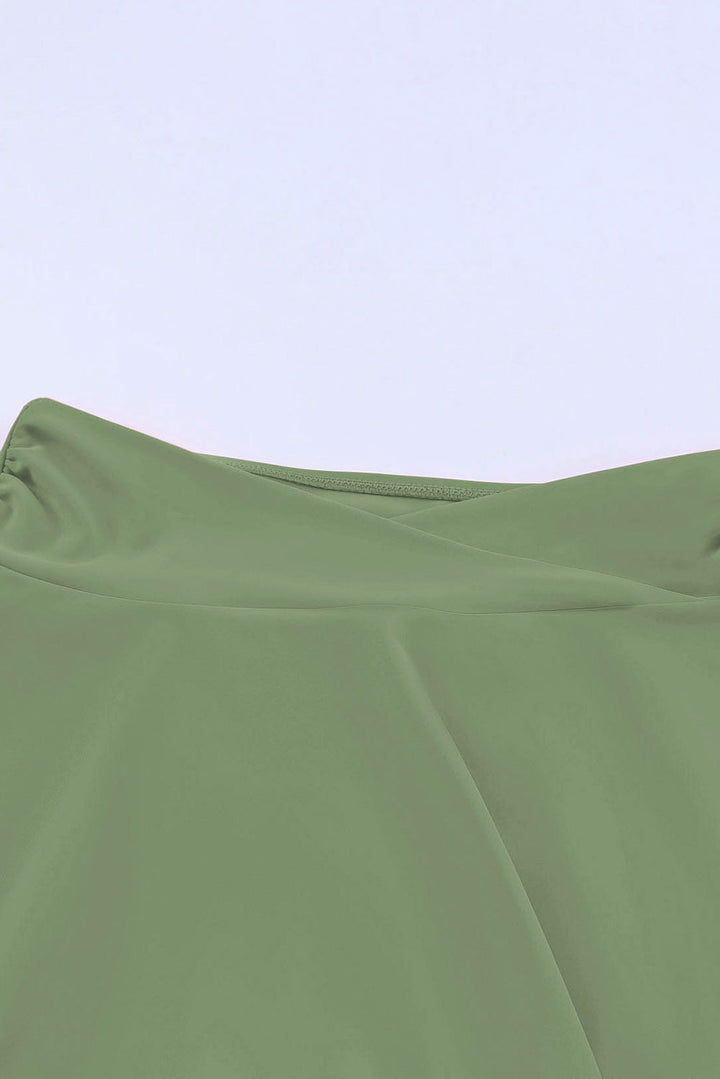 Green Criss Cross Waist Flared Swim Skirt