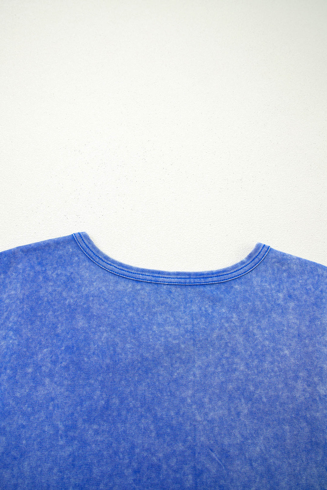 Sky Blue Mineral Wash Raw Seam Lace Sleeve Cotton Tee