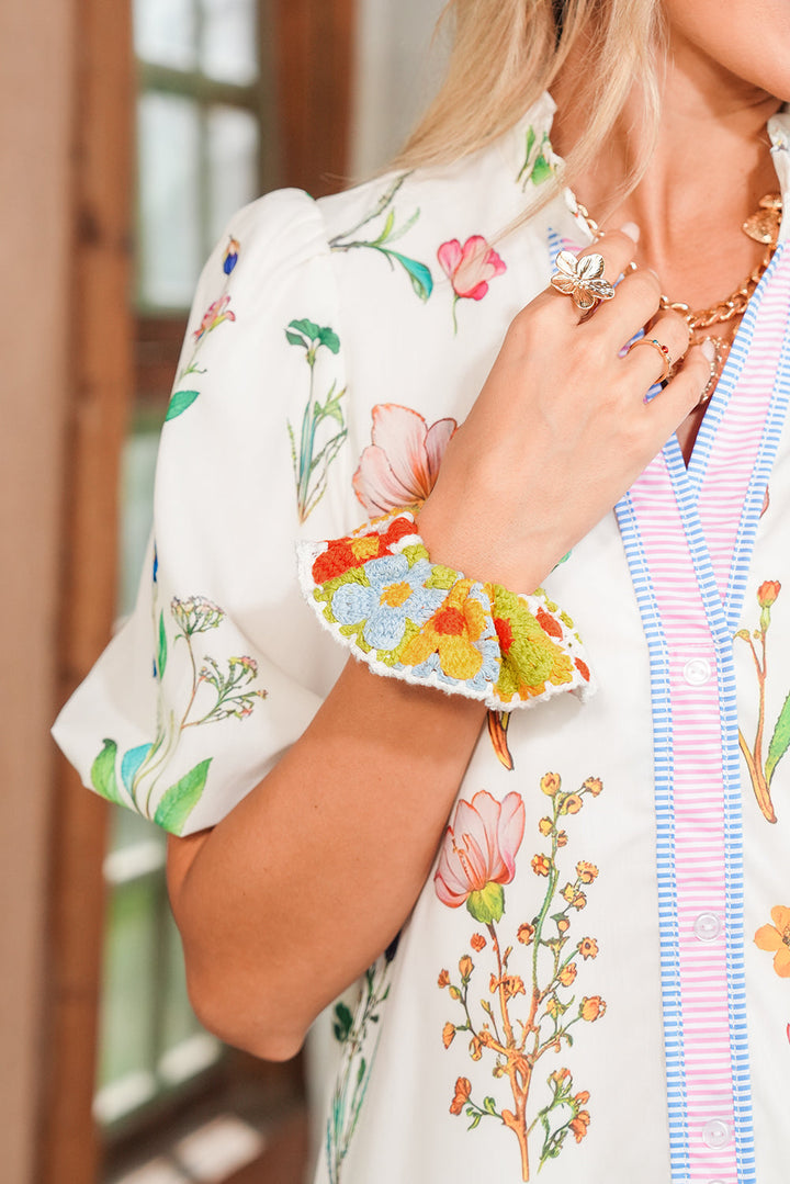 Chouchou à cheveux style bohème en crochet avec fleurs