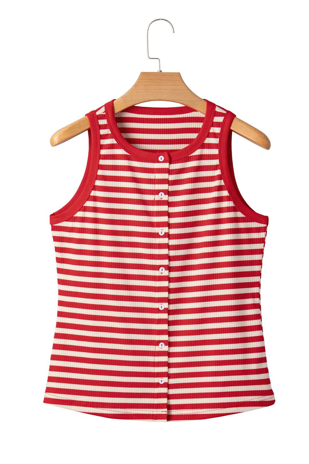 Red Stripe Buttoned Ribbed Knit Tank Top