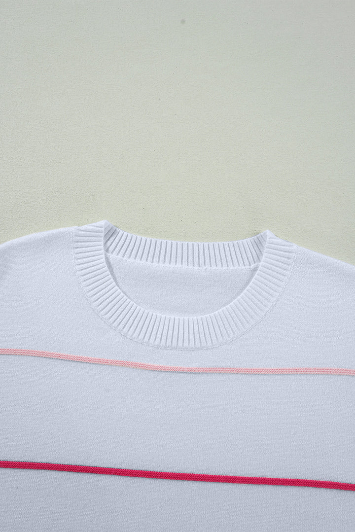 Beau Blue Colorblock Striped Half Sleeve Drop Shoulder Sweater