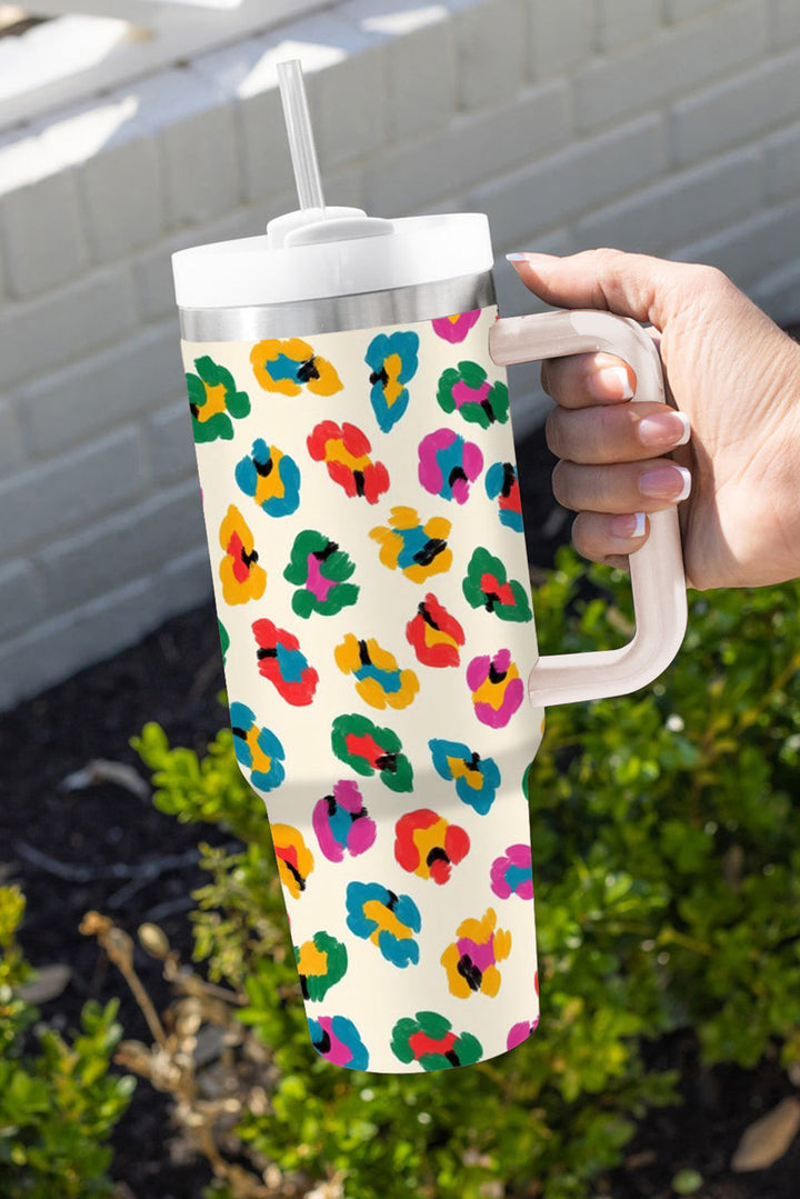 Multi Color Leopard Print Handle Stainless Tumbler 40oz