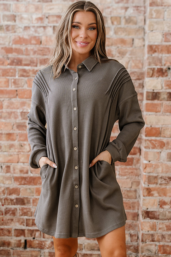 Waffle Knit Shirt Tunic Dress