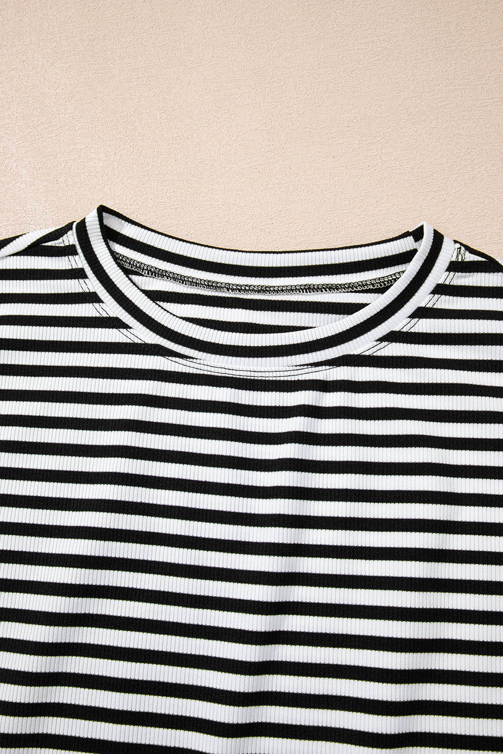 Ribbed Cap Sleeve Round Neck T Shirt