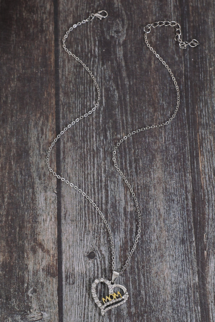 Collier en alliage en forme de cœur avec strass pour la fête des mères