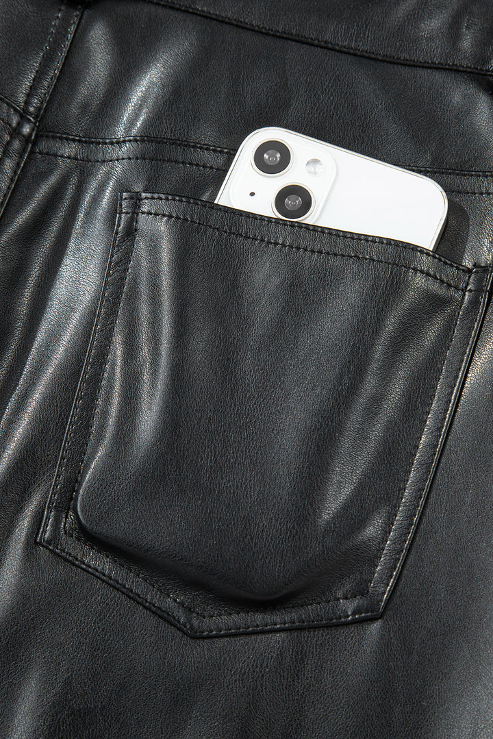 Black Faux Leather Side Slit Maxi Skirt