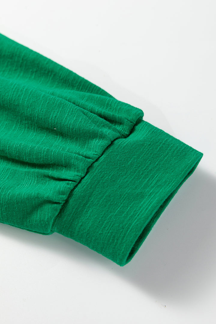 Mist Green Solid Color Button V Neck Long Sleeve Top