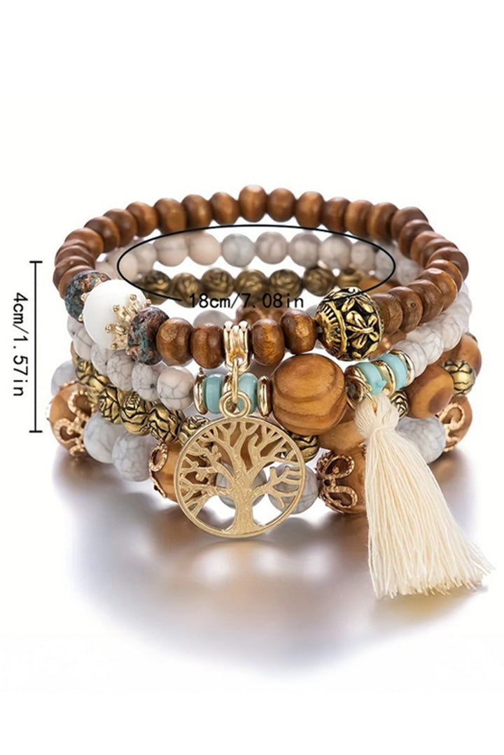 Ensemble de bracelets multicouches à pompons et perles style bohème