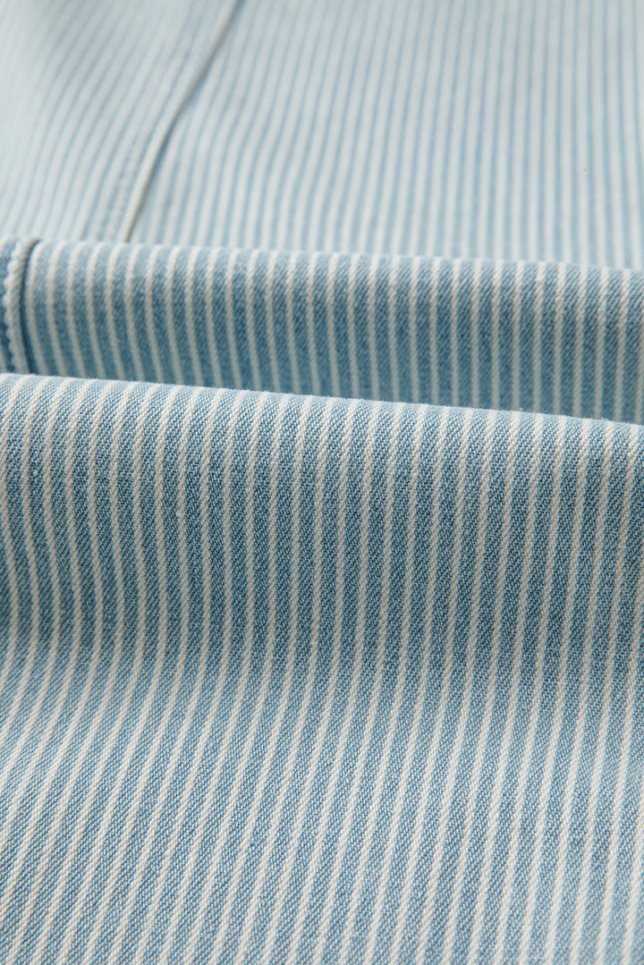 Sky Blue Stripe Mid Rise Drawstring Waist Jeans