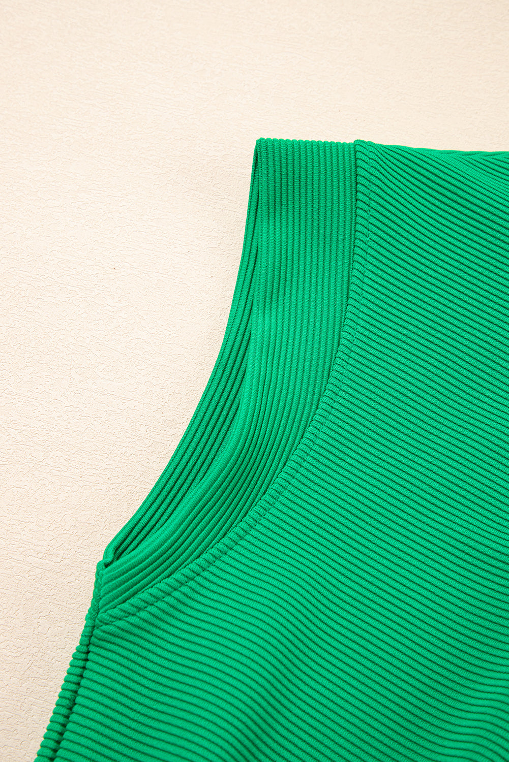 Bright Green Textured Short Sleeve Half Zip Drawstring Elastic Waistband Romper