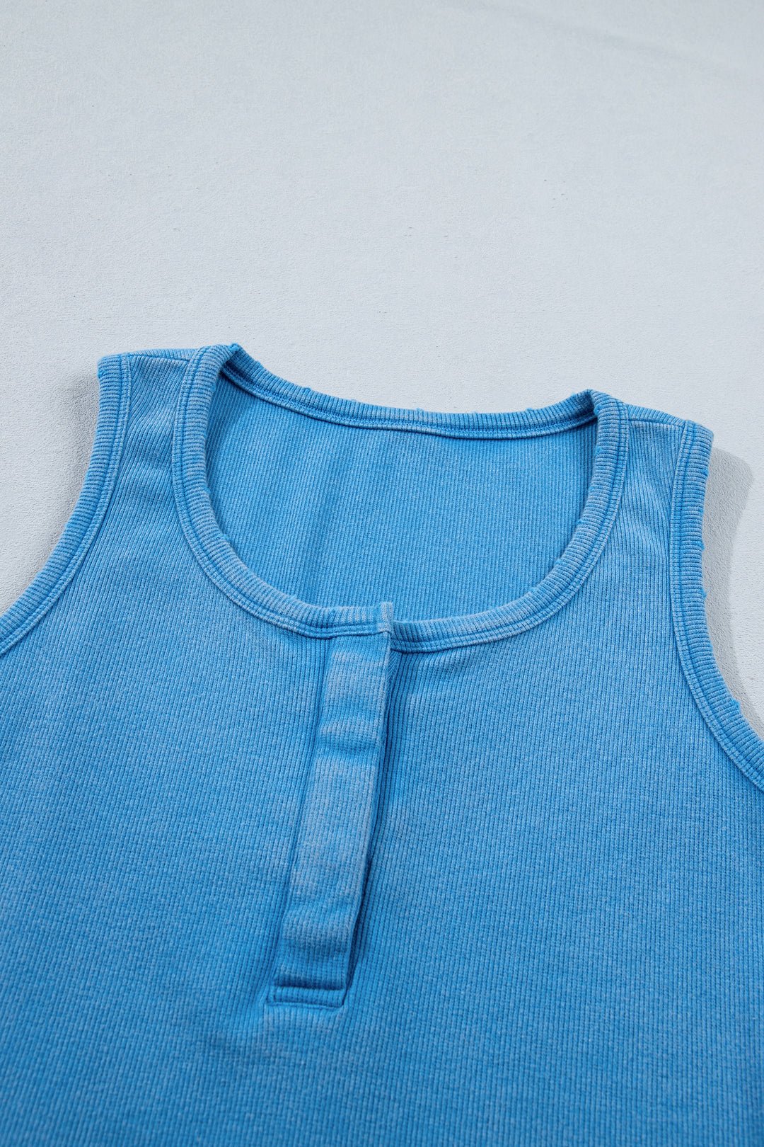 Blue Vintage Distressed Ribbed Mineral Wash Tank Top