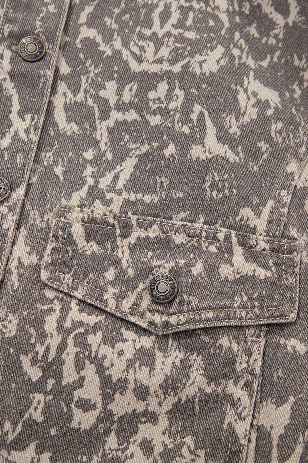 Khaki Abstract Print Long Sleeve Collar Raw Hem Denim Jacket