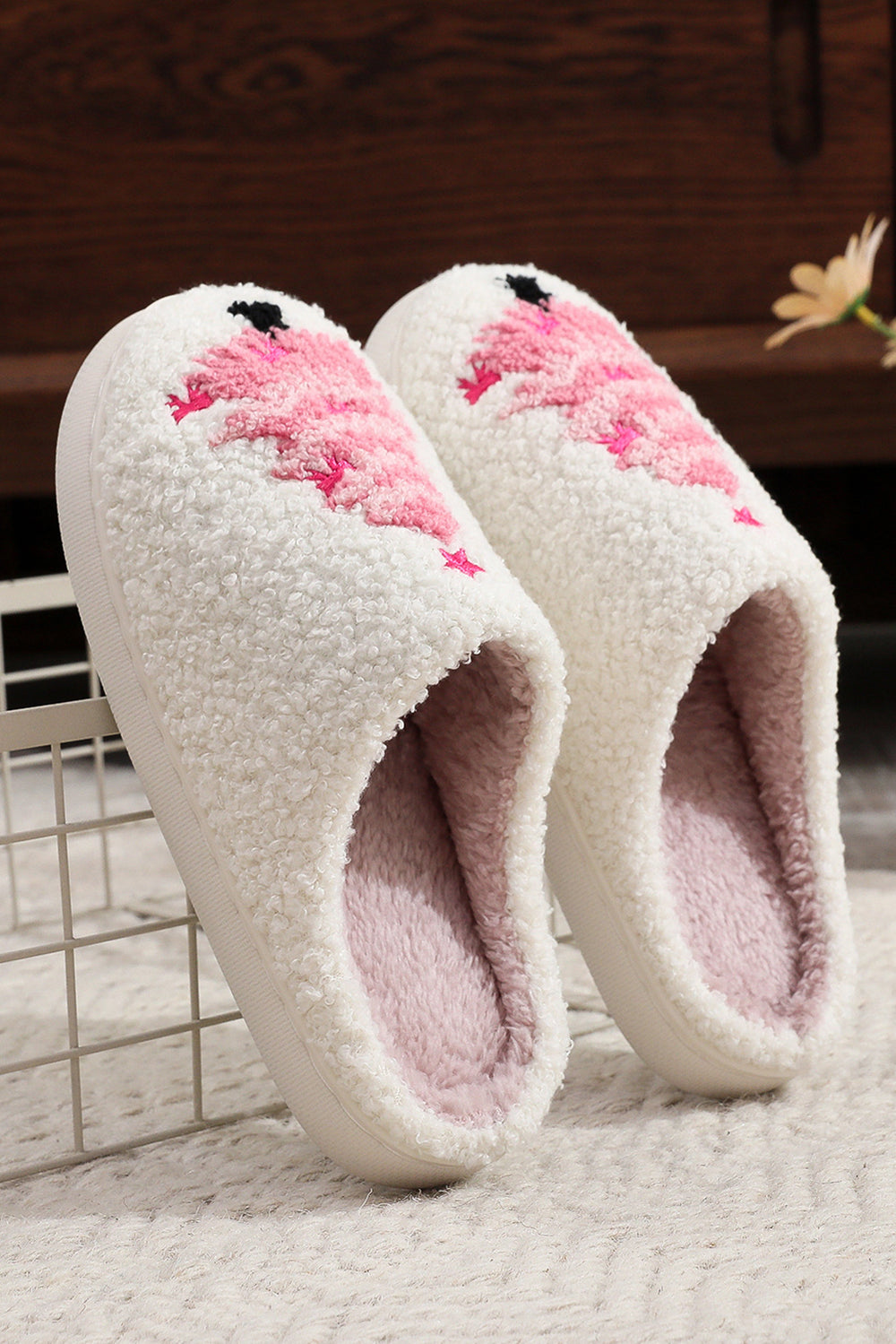 Plush Christmas Tree Color Contrasted Liner House Slippers