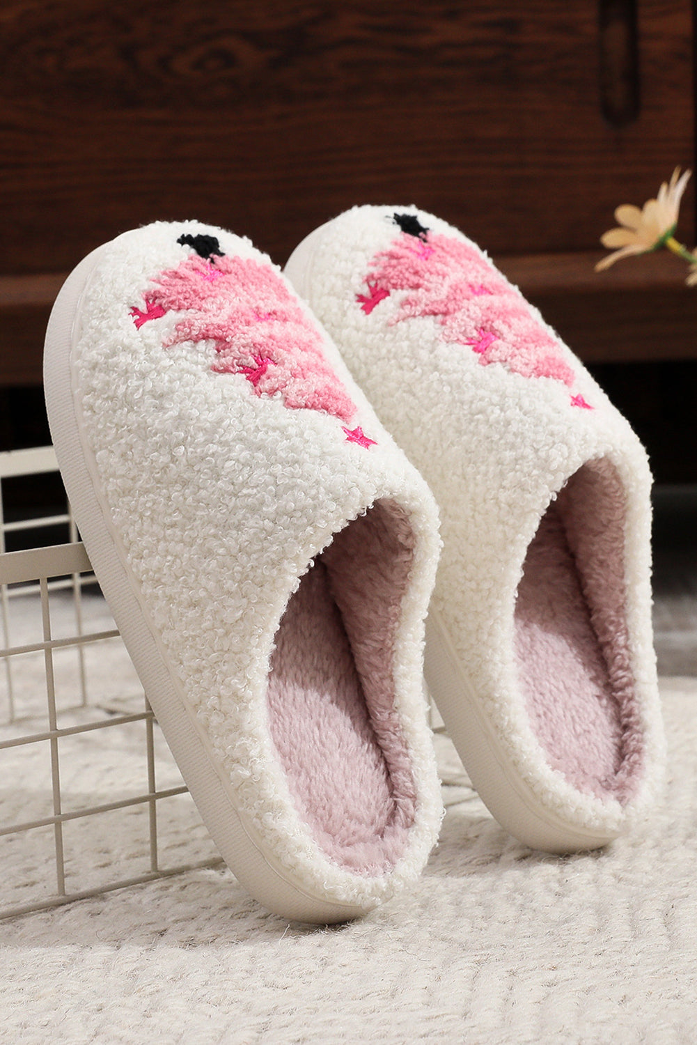 Plush Christmas Tree Color Contrasted Liner House Slippers