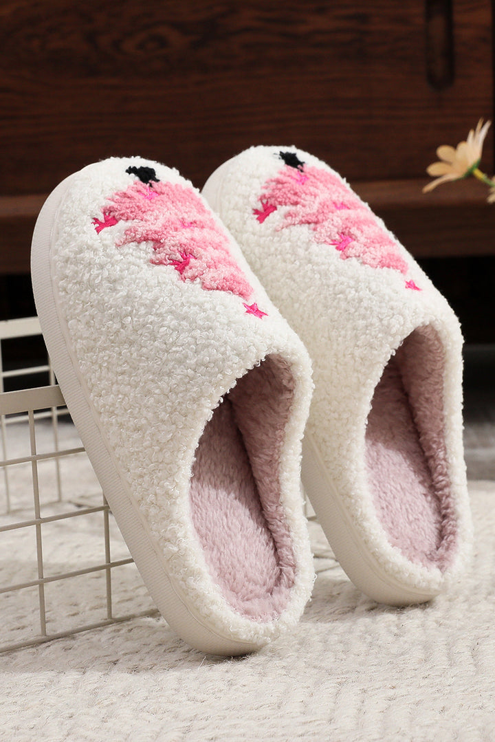 Plush Christmas Tree Color Contrasted Liner House Slippers