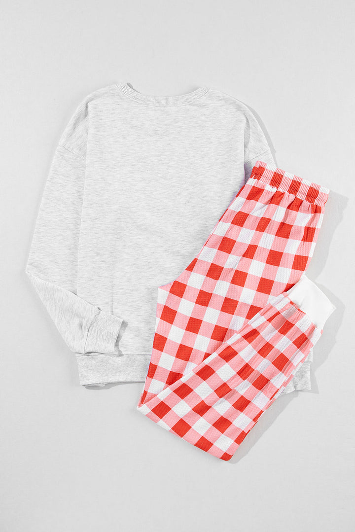 christmas claus graphic top plaid pants lounge set
