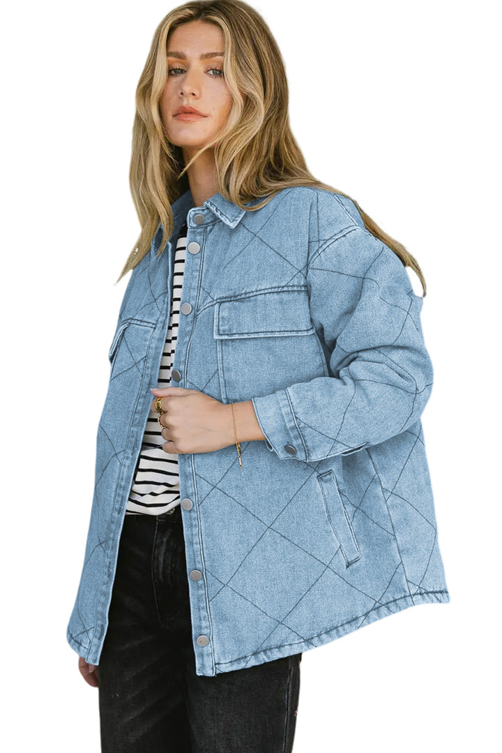 Myosotis Rhombus Stitched Pattern Button Pocketed Denim Jacket