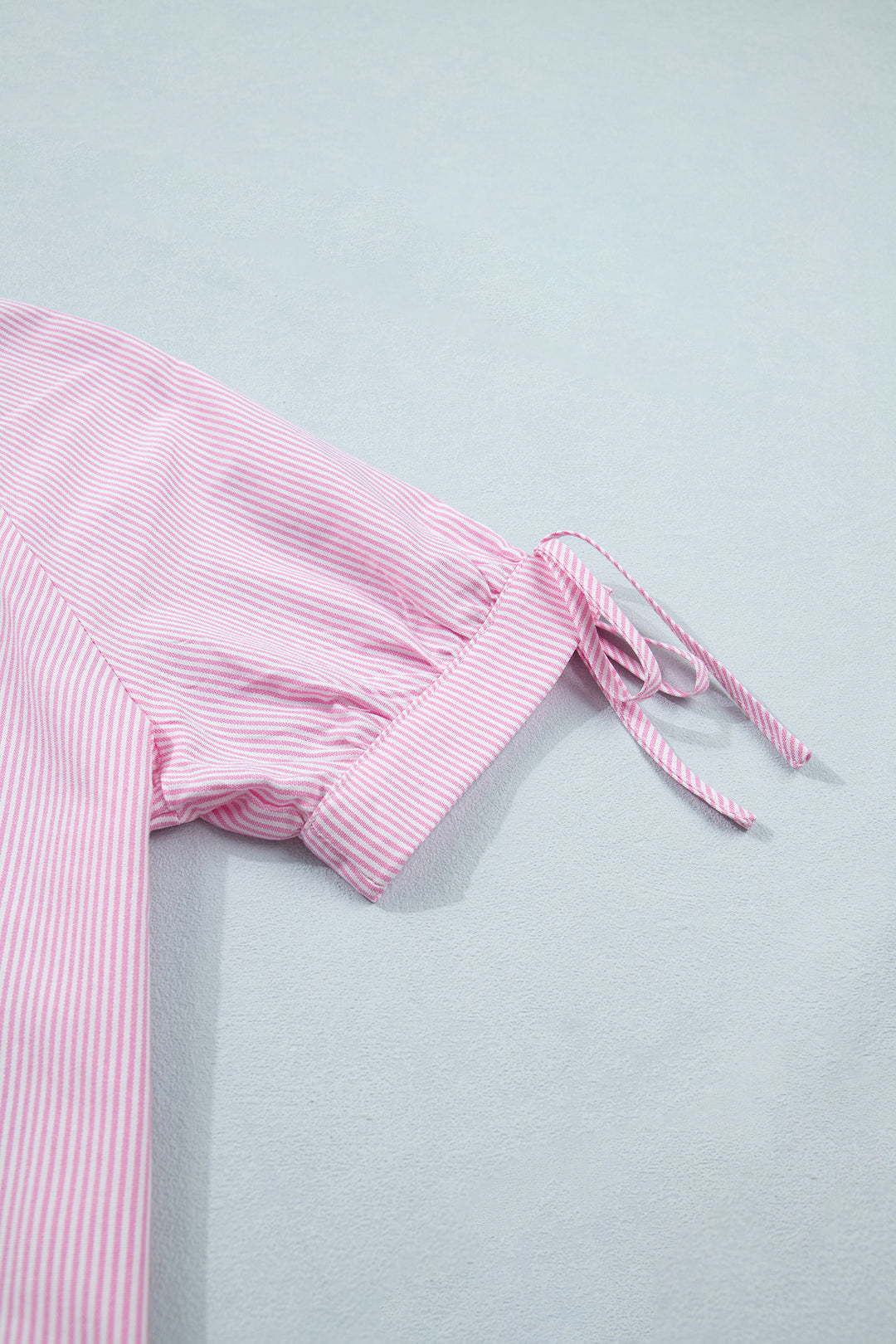 Pink Striped Print Collared Split Neck Half Sleeve Blouse
