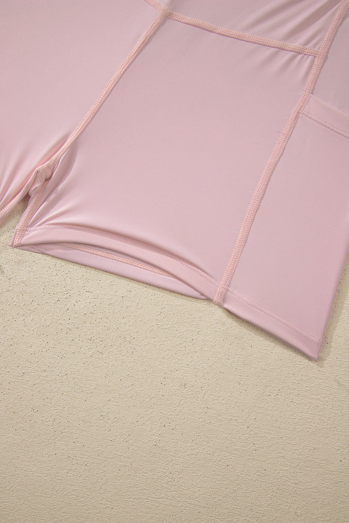 Pink Solid Color Tunic Tank Dress Athletic Shorts Two Piece Set