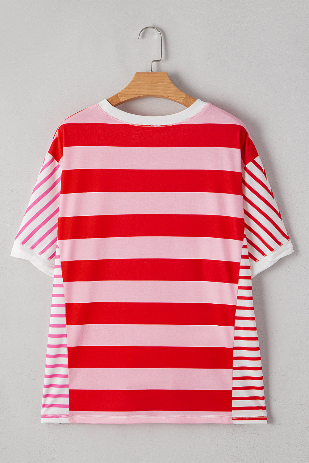 Patchwork Round Neck Side Split Loose T Shirt