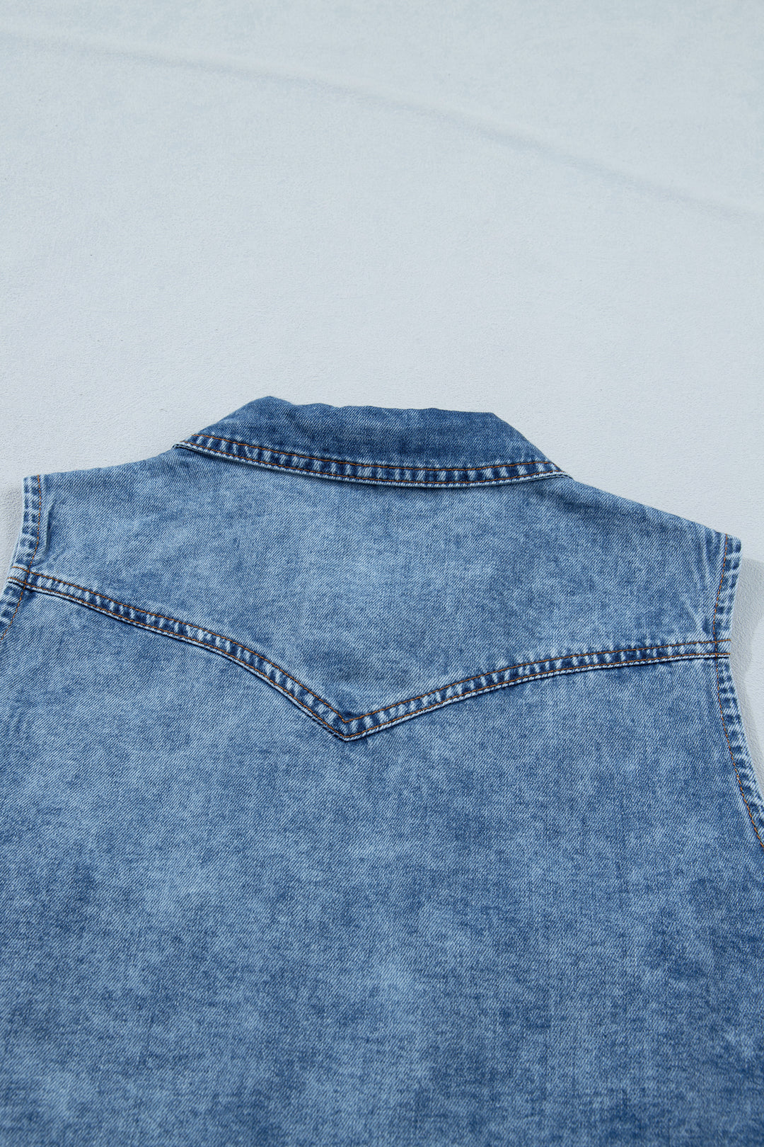 Dusk Blue Buttoned Front Collared Sleeveless Denim Vest