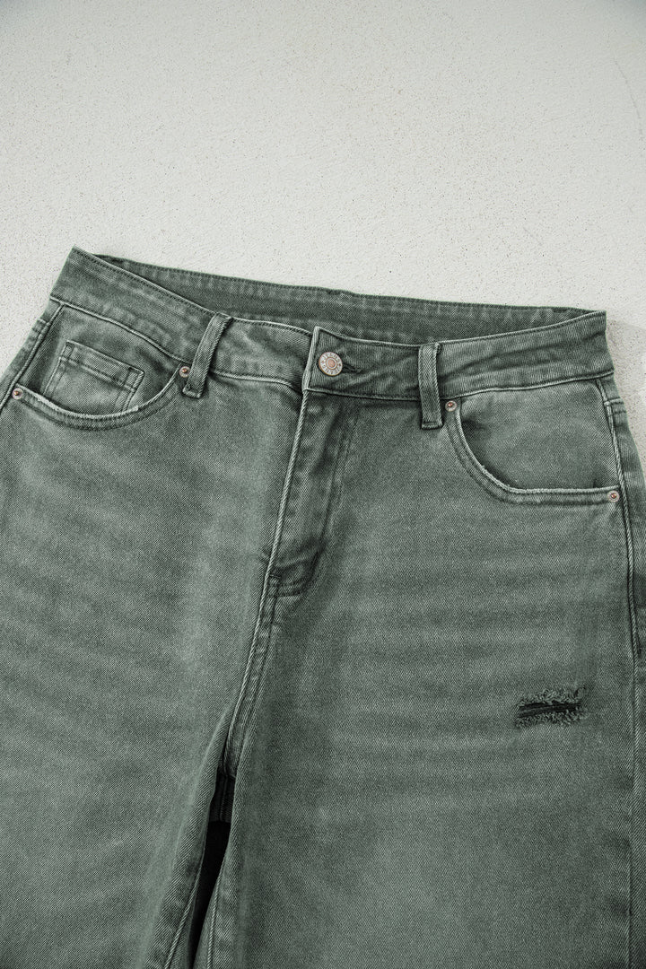 Four Leaf Clover Slight Distressed Raw Edge Wide Leg Jeans
