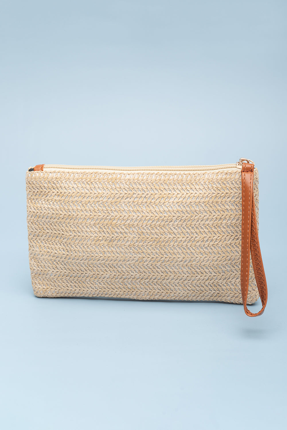 Straw Woven Wrist Strap Zipper Large Wallet