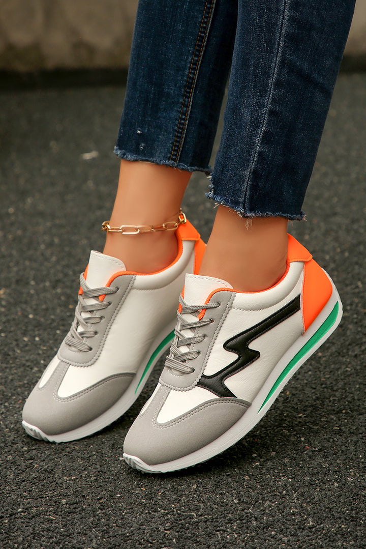 PU Leather Color Block Patchwork Lace Up Sneakers