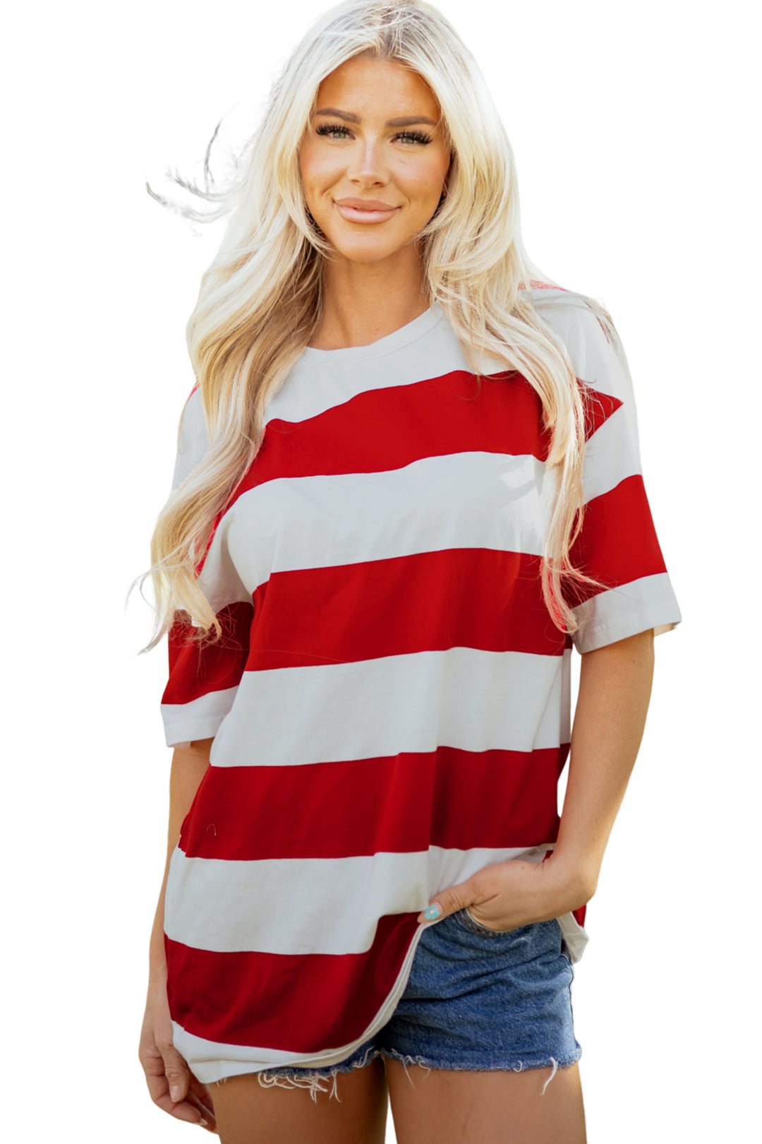 Racing Red Striped Color Block Oversize Tunic Tee