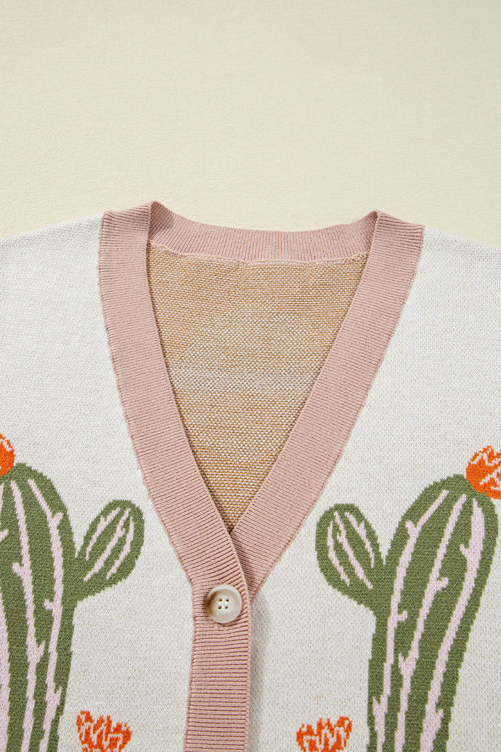 Desert Cactus Buttoned Front Sweater Cardigan