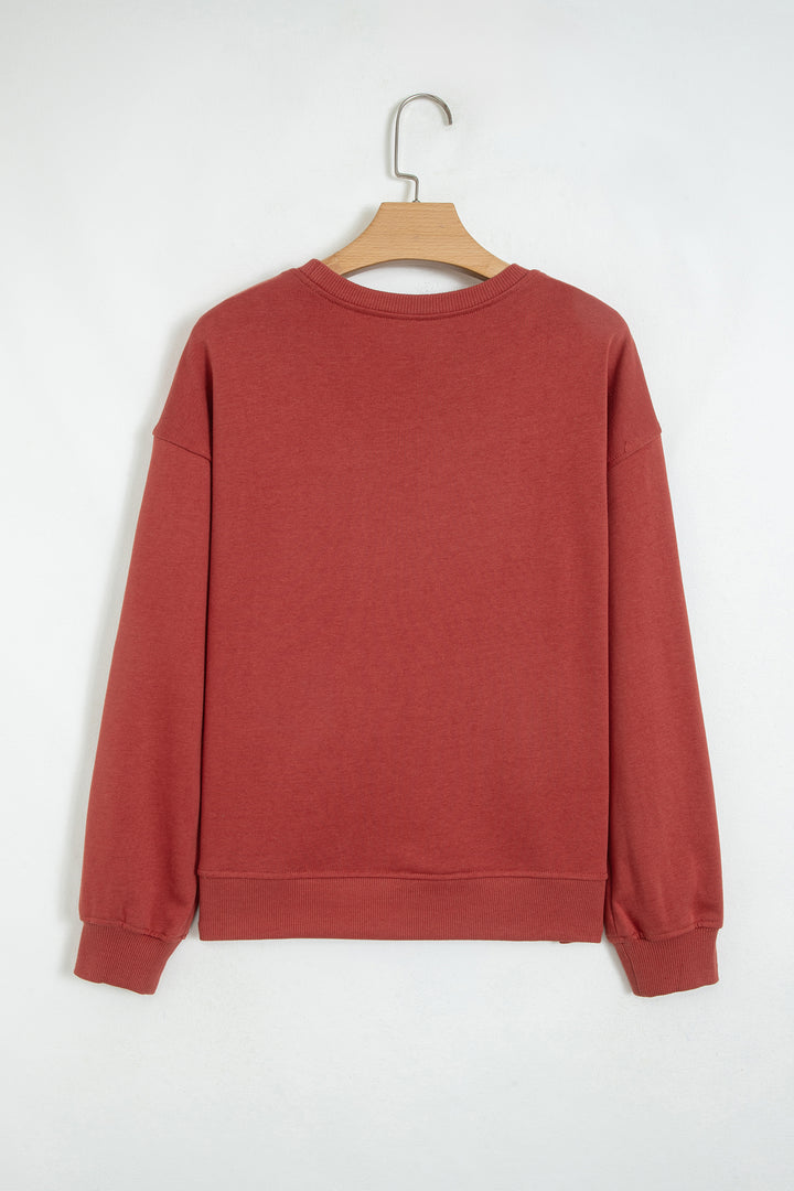 Mineral Red Checkered Trim Long Sleeve Round Neck Shift Sweatshirt