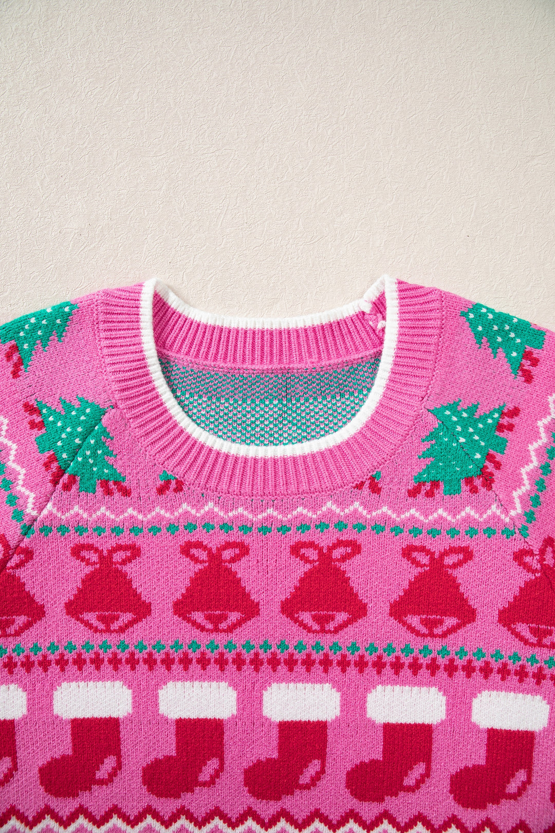 Pink Christmas Holiday Graphic Round Neck Knit Sweater