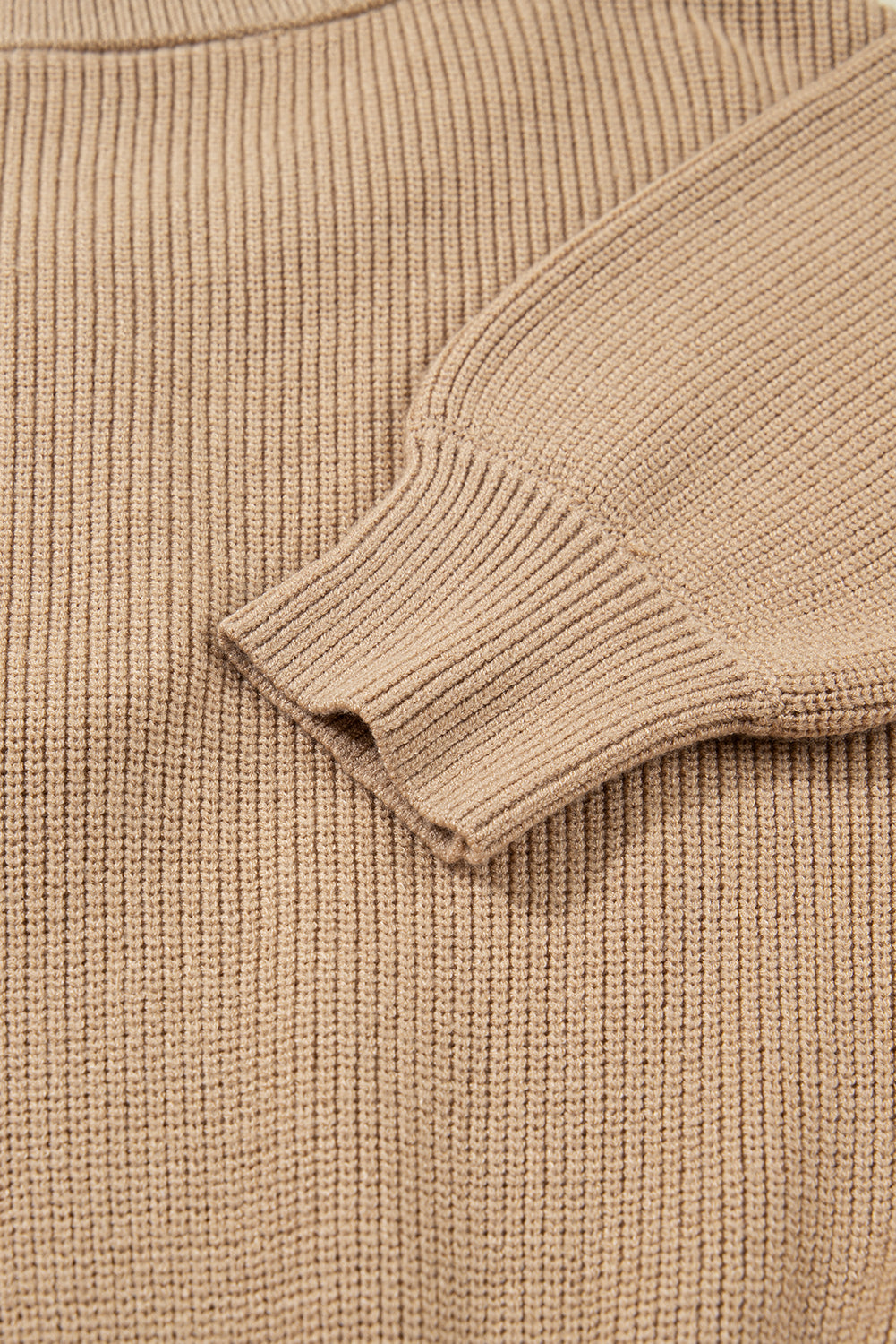 Pearl Embellished Keyhole Ribbed Sweater Dress