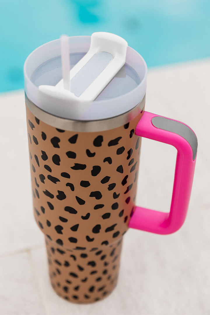 Tasse à anse avec paille imprimée léopard 40 oz