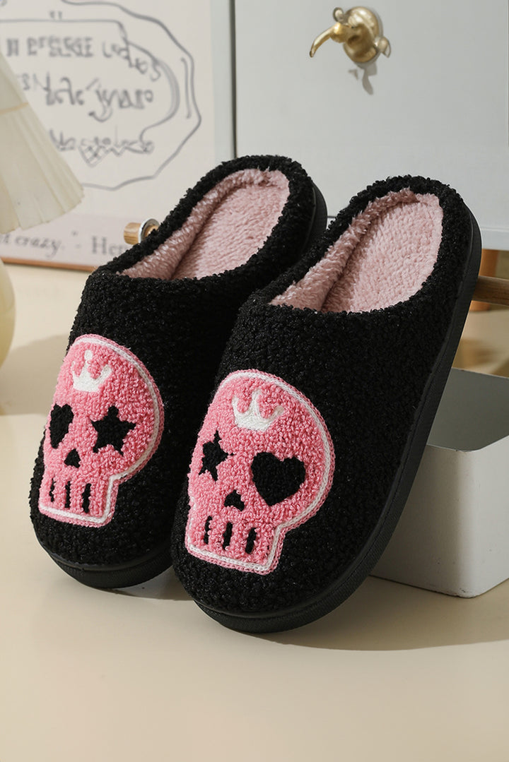 Halloween Skull Printed Plush Winter Home Slippers