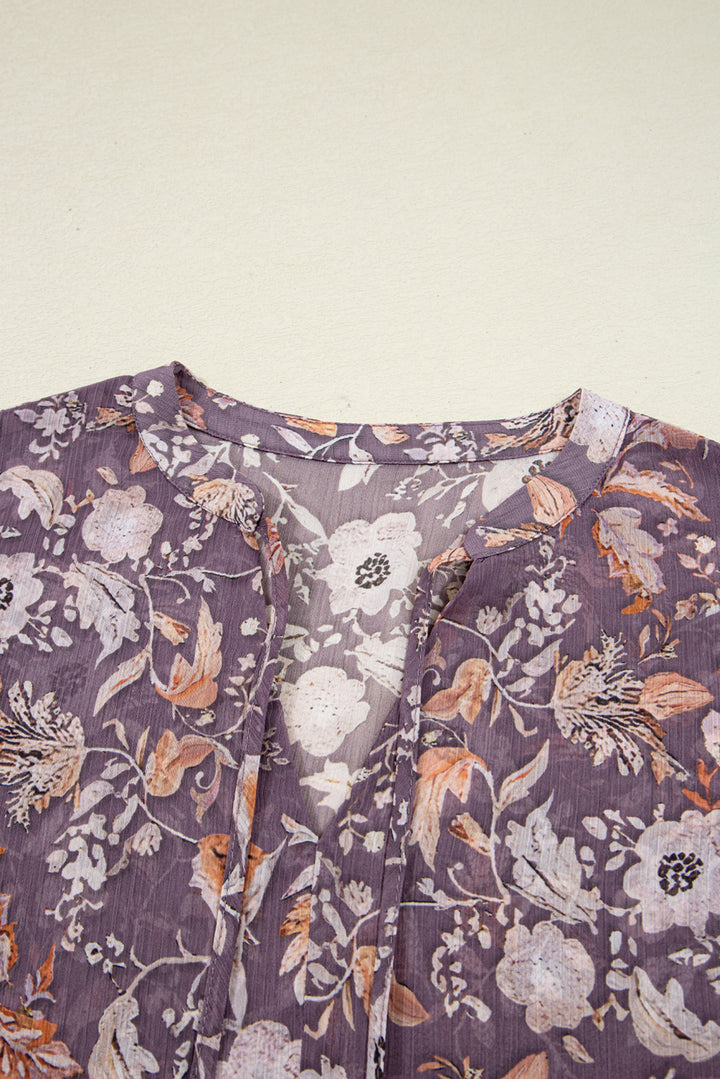 Boho Flower Print 3/4 Sleeve Babydoll Blouse