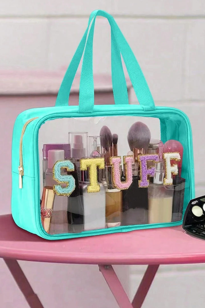 STUFF Glitter Chenille Patched Transparent Makeup Bag