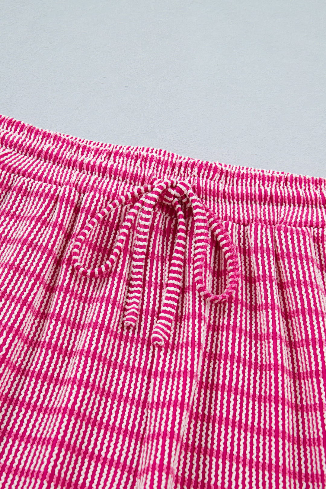 Rose Stripe Raised Rib Loose Tee Drawstring Elastic Waist 2pcs Short Set