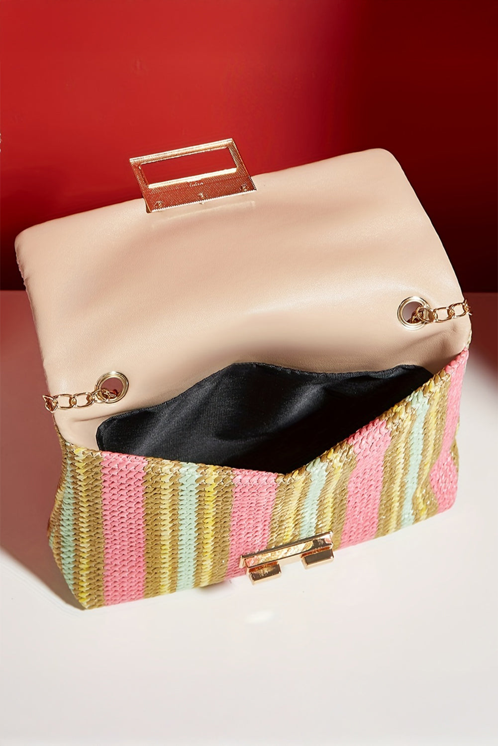 Stripe Woven Flap Chain Strap Shoulder Bag