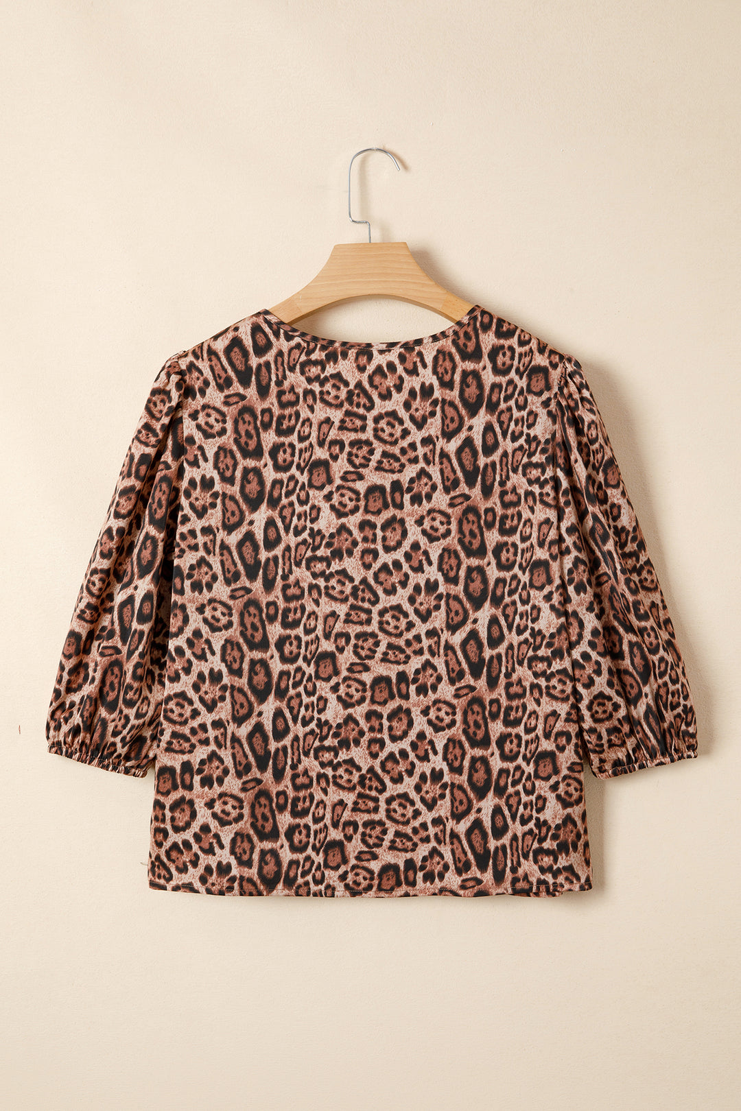 Leopard Bow Tie Puff Sleeve Blouse