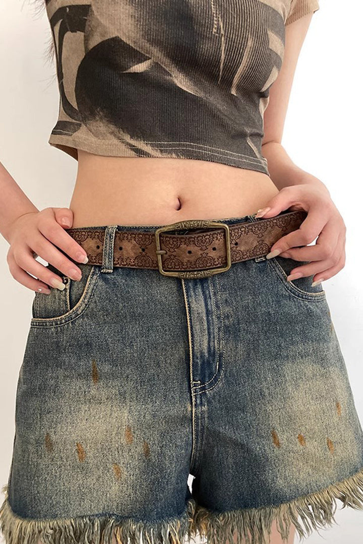 Vintage Pattern PU Leather Waist Belt