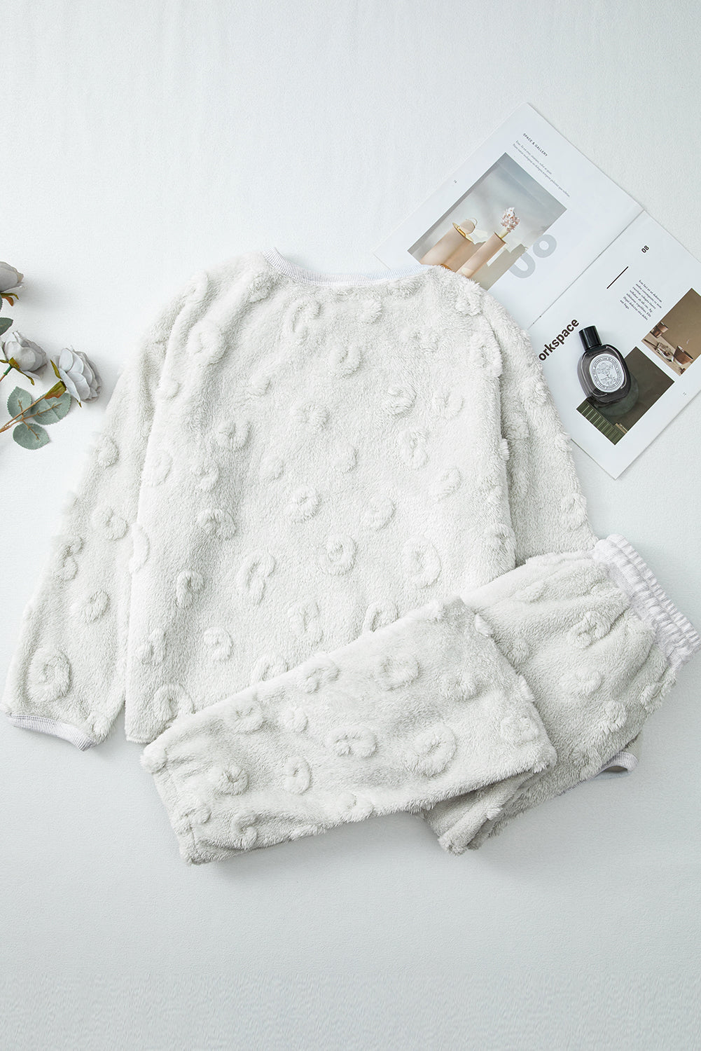 leopard textured loose fit fleece lounge set