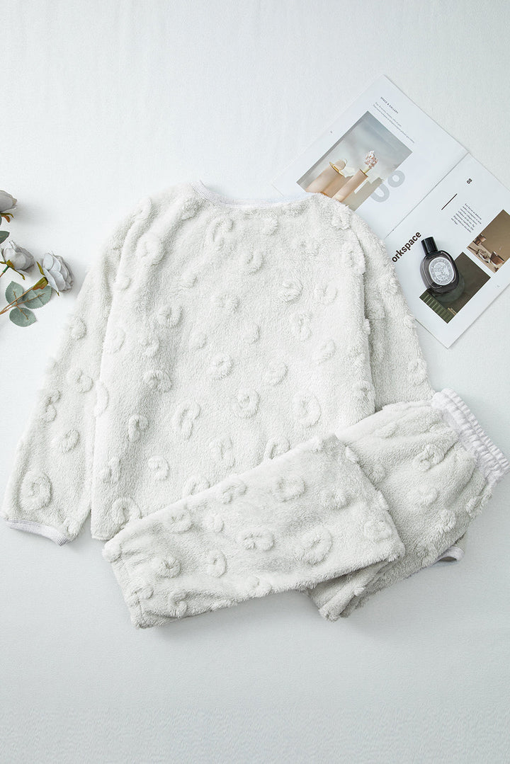 leopard textured loose fit fleece lounge set