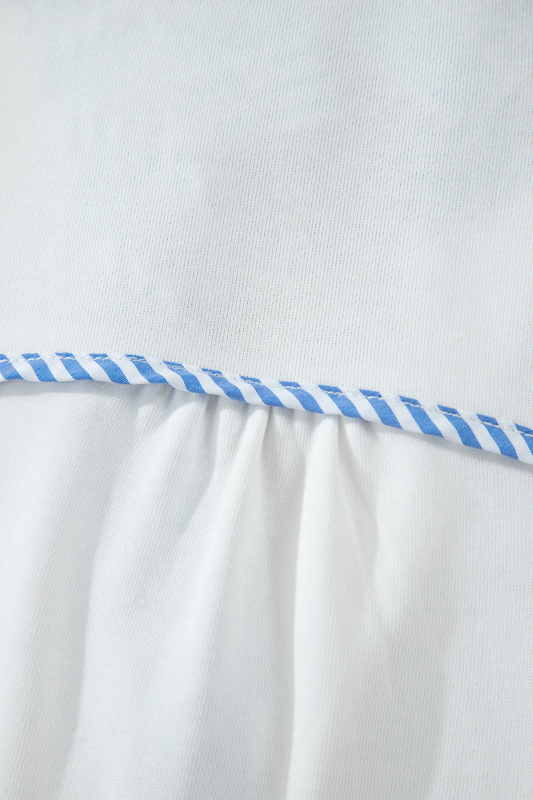 White Striped Frilled Collar Short Sleeve Blouse