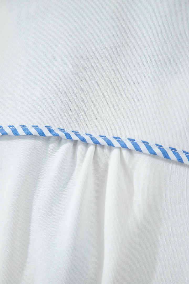 White Striped Frilled Collar Short Sleeve Blouse