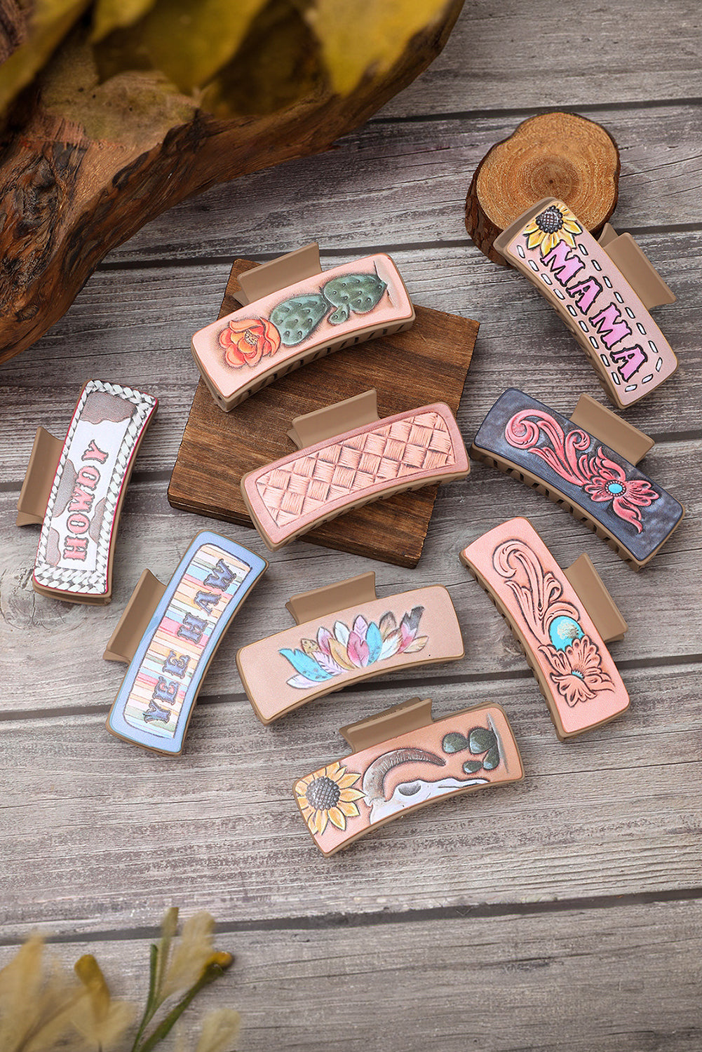 Grande pince à cheveux MAMA à imprimé tournesol