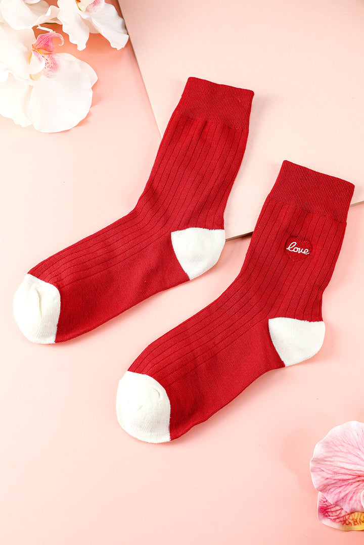 Chaussettes côtelées brodées Love à blocs de couleurs