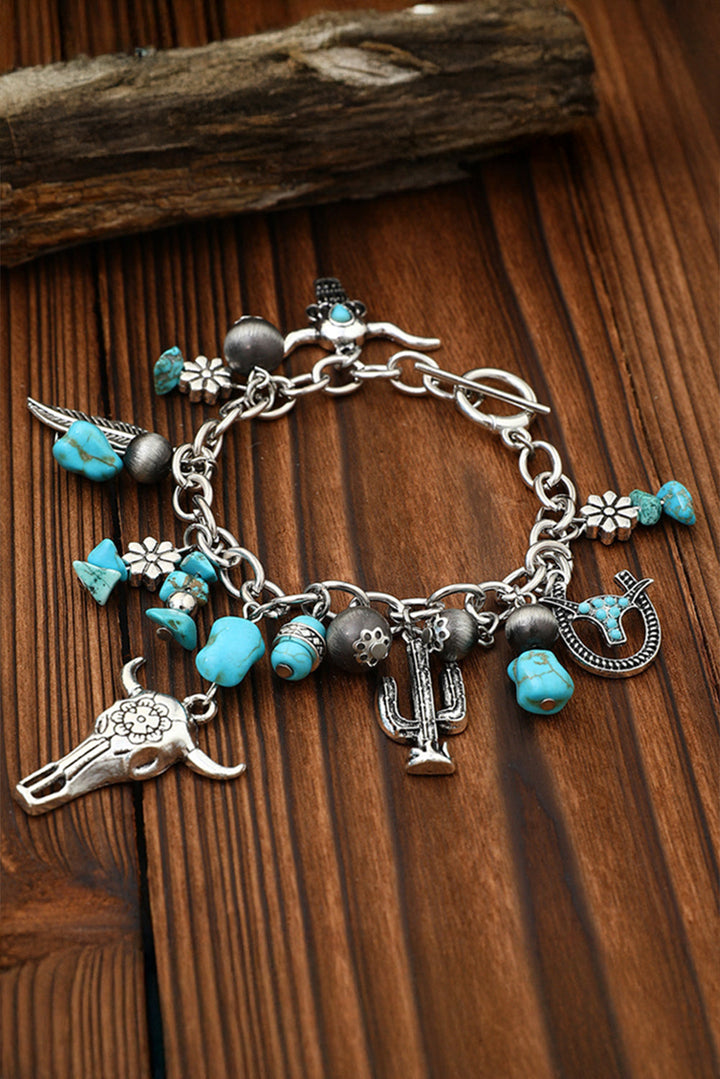 Bracelet en alliage avec breloque tête de bœuf turquoise Western