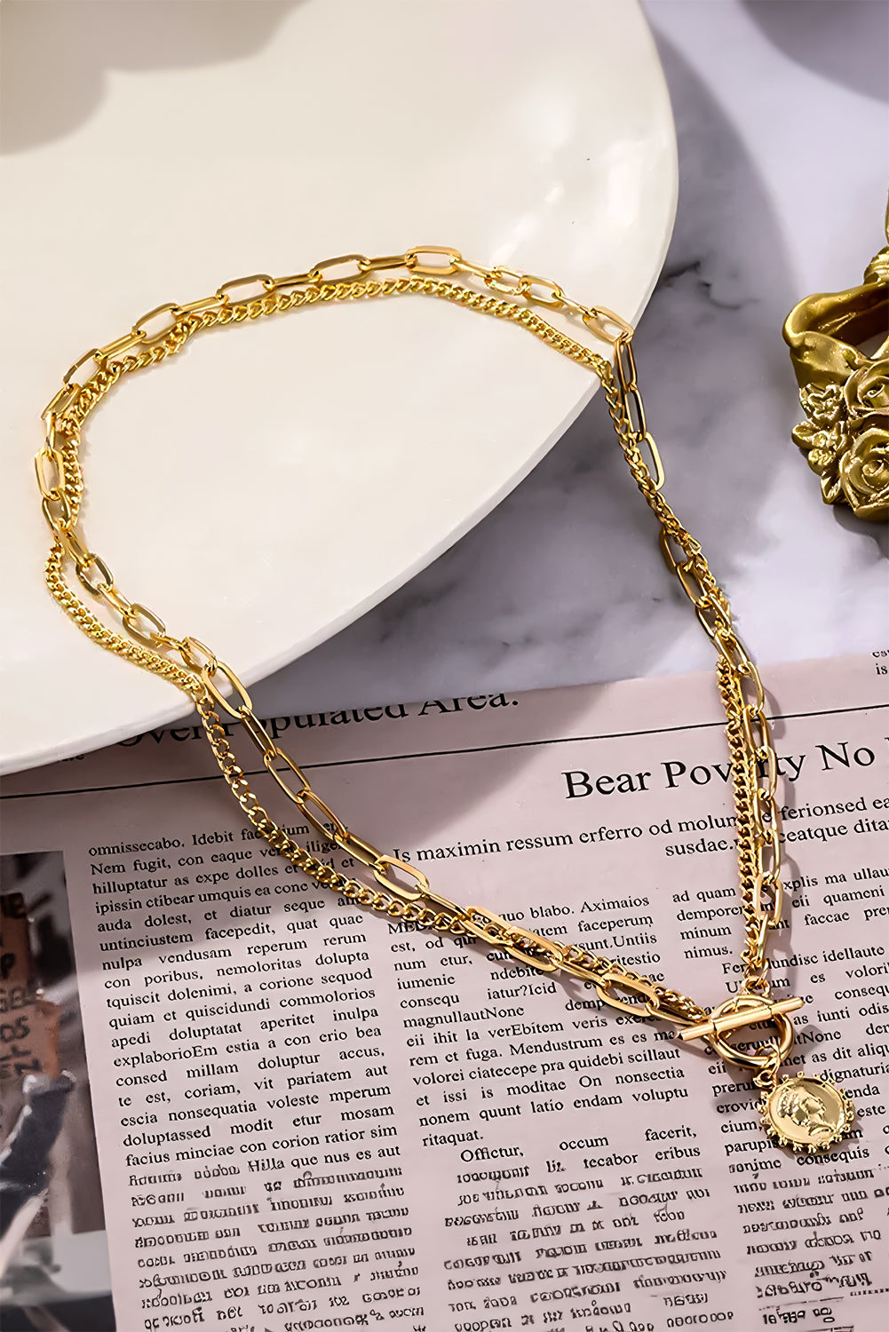 Plated Vintage Carved Coin Pendant Chain Necklace